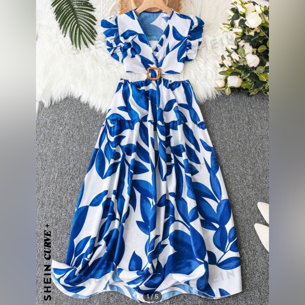 Shein Curve+ Tropical 1 piece maxi dress NEW